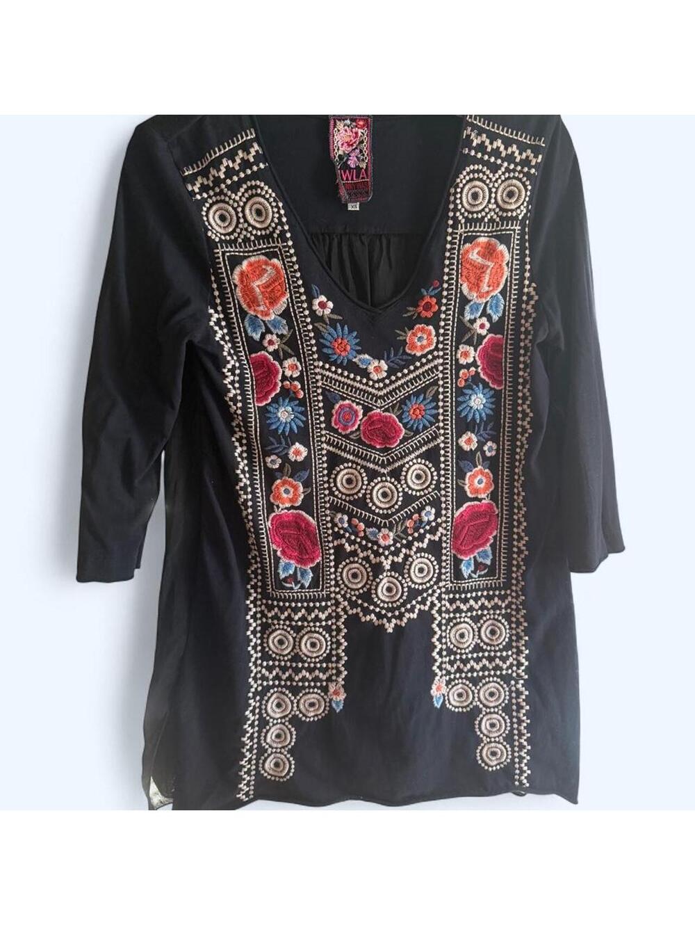 Johnny Was black embroidered blouse